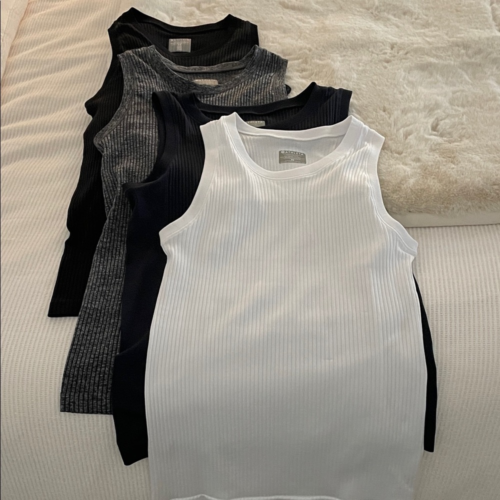 Athleta Ribbed Tank Top Pack — White, Black, Charcoal, Navy
